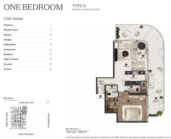 1 bedroom - Type K (Floors 3, 5, 6, 8, 9, 10, 13, 15, 16)