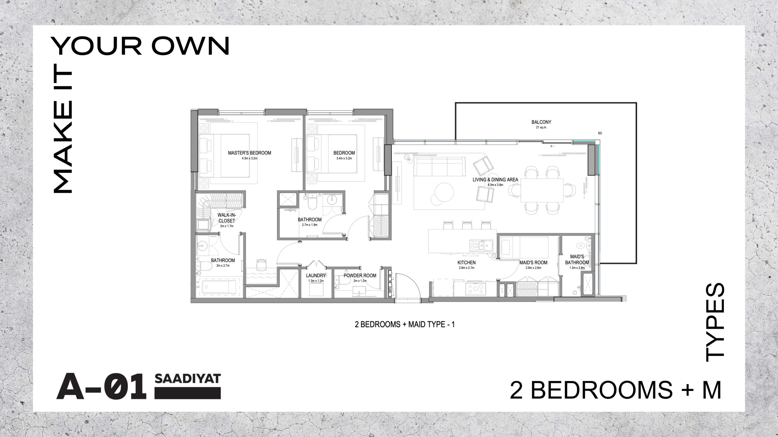2 Bedroom + Maid Apartments - Type 1 (Large Terrace)