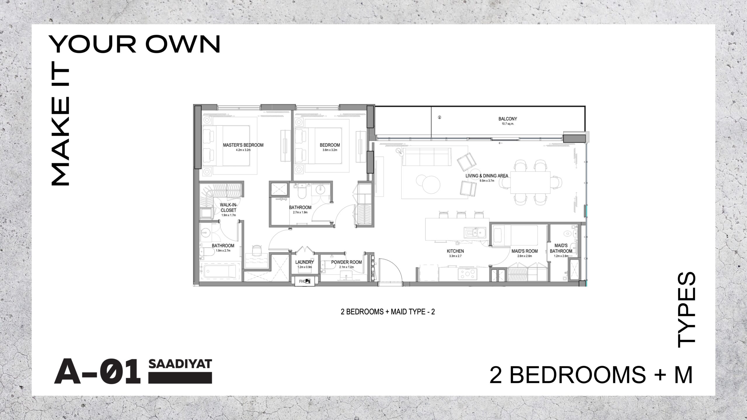 2 Bedroom + Maid Apartments - Type 2