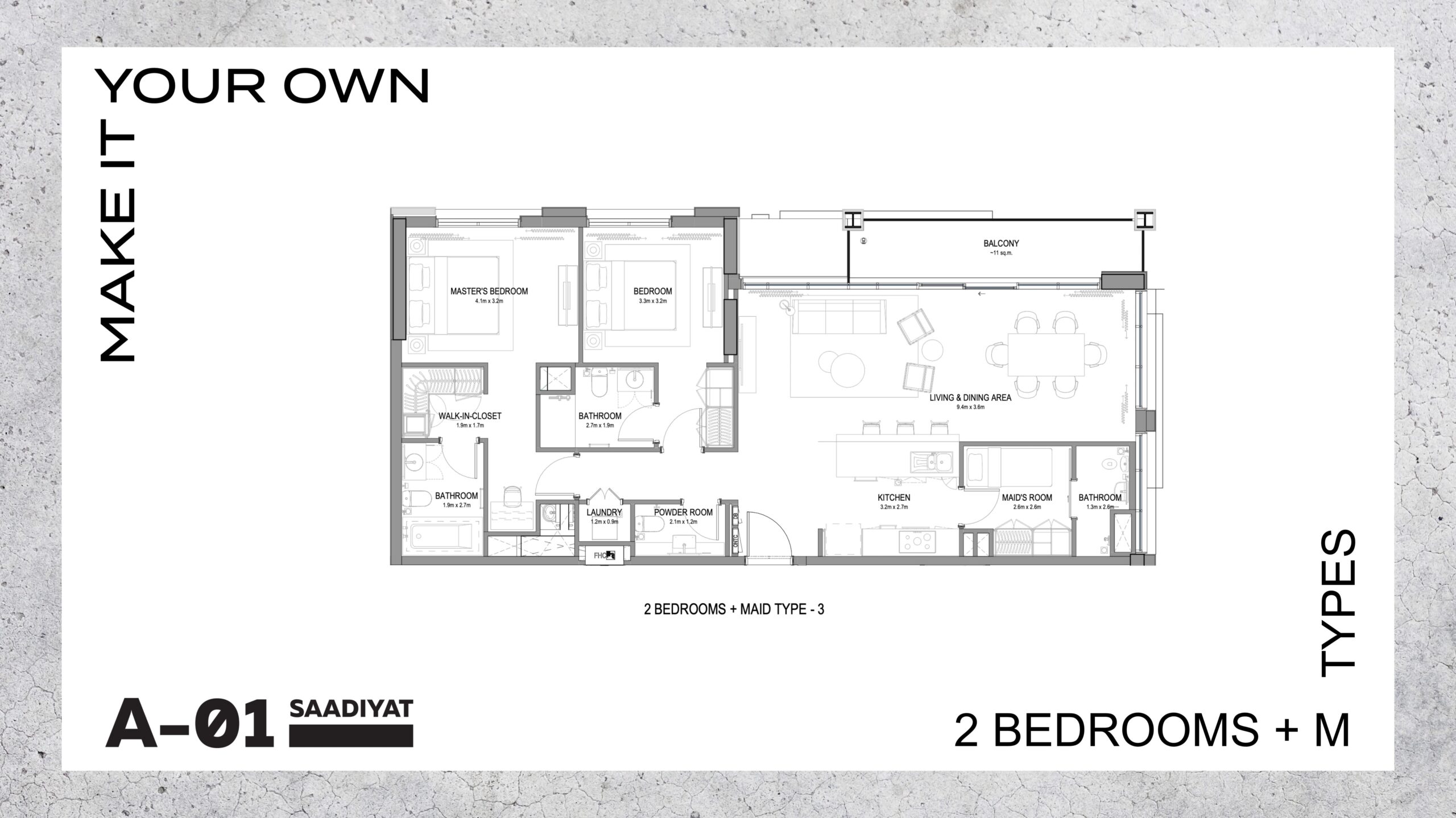 2 Bedroom + Maid Apartments - Type 3