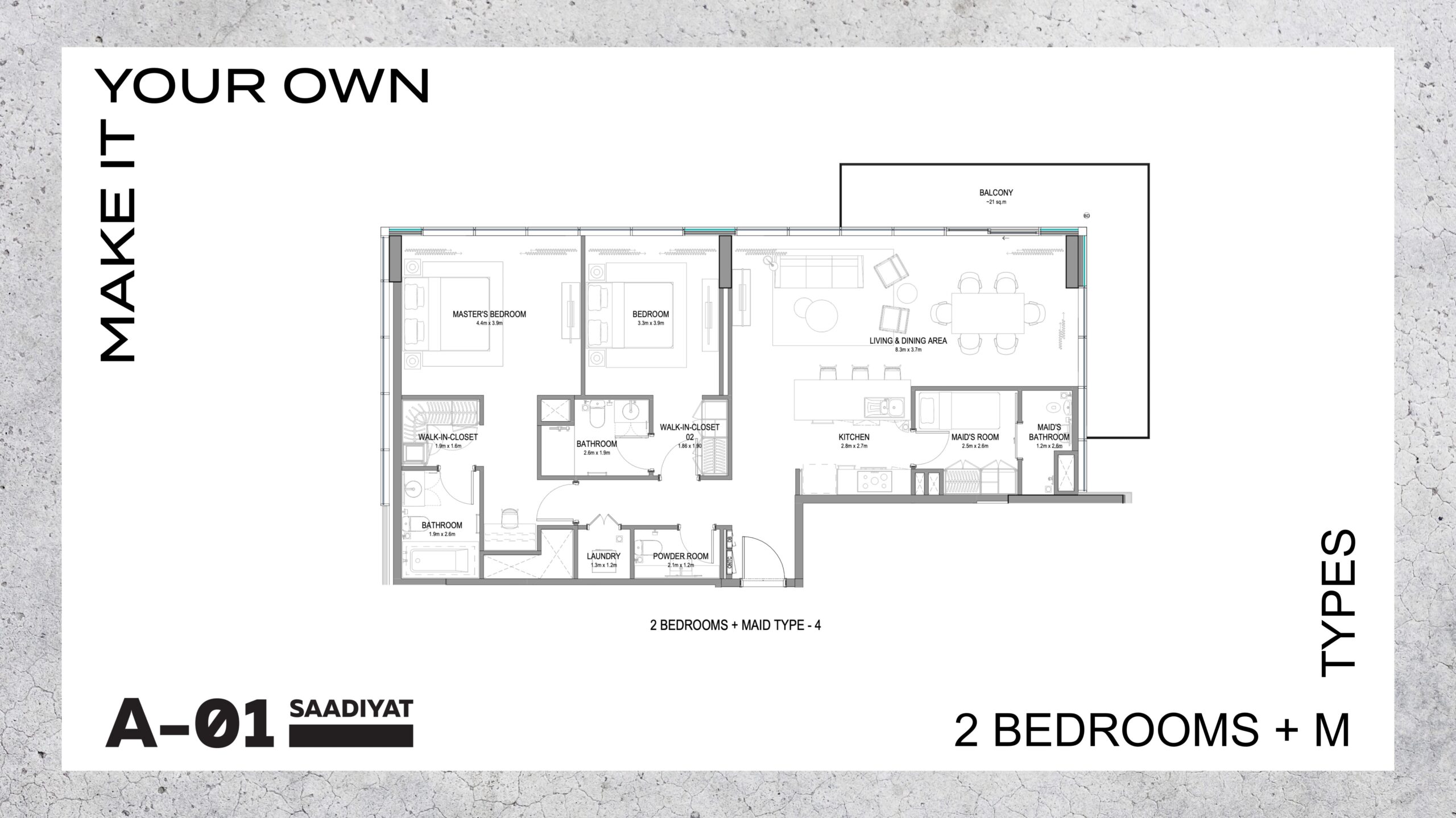 2 Bedroom + Maid Apartments - Type 4 (Large Terrace)
