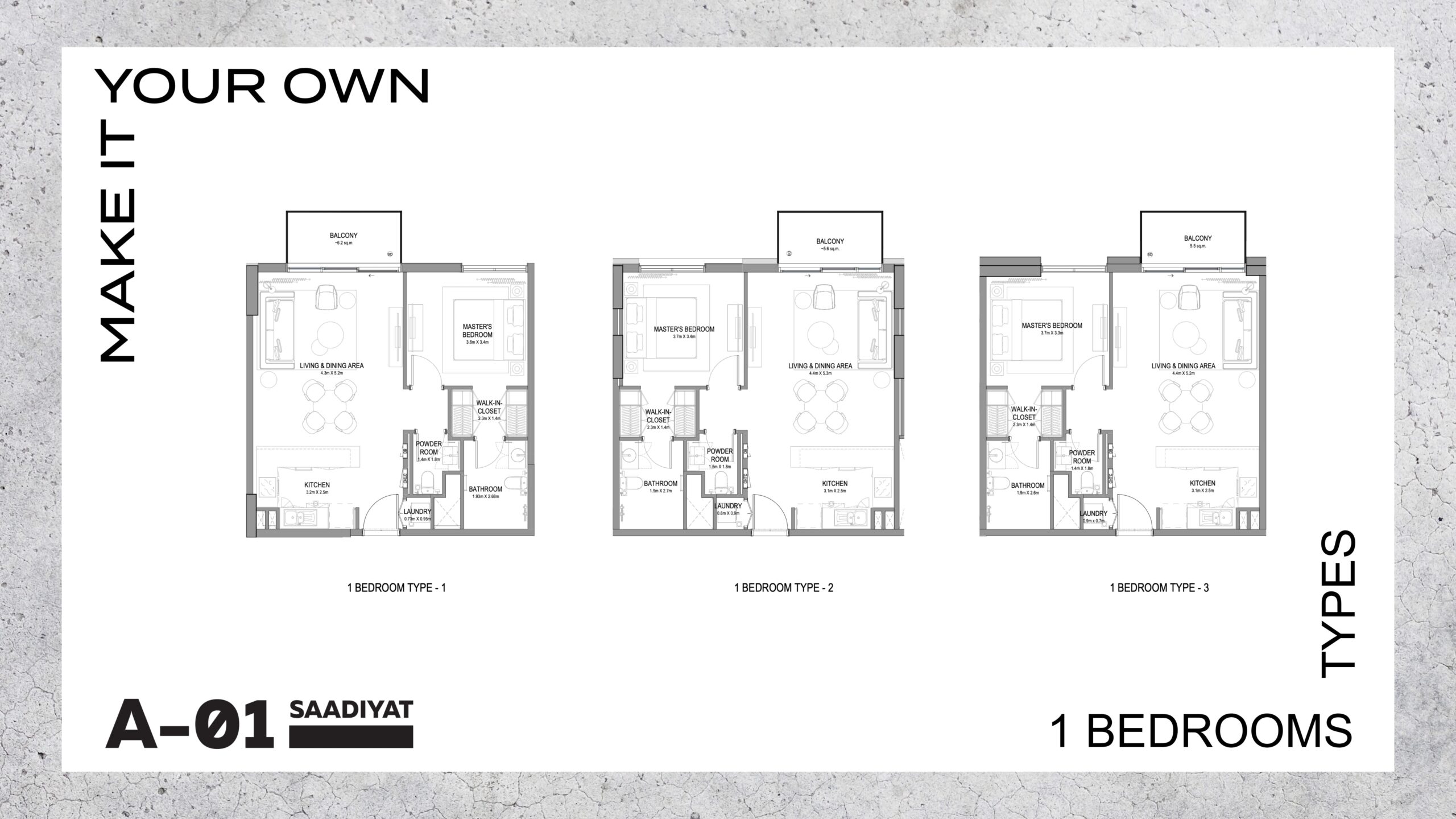 1 Bedroom Apartments - Type 1 & 2 & 3